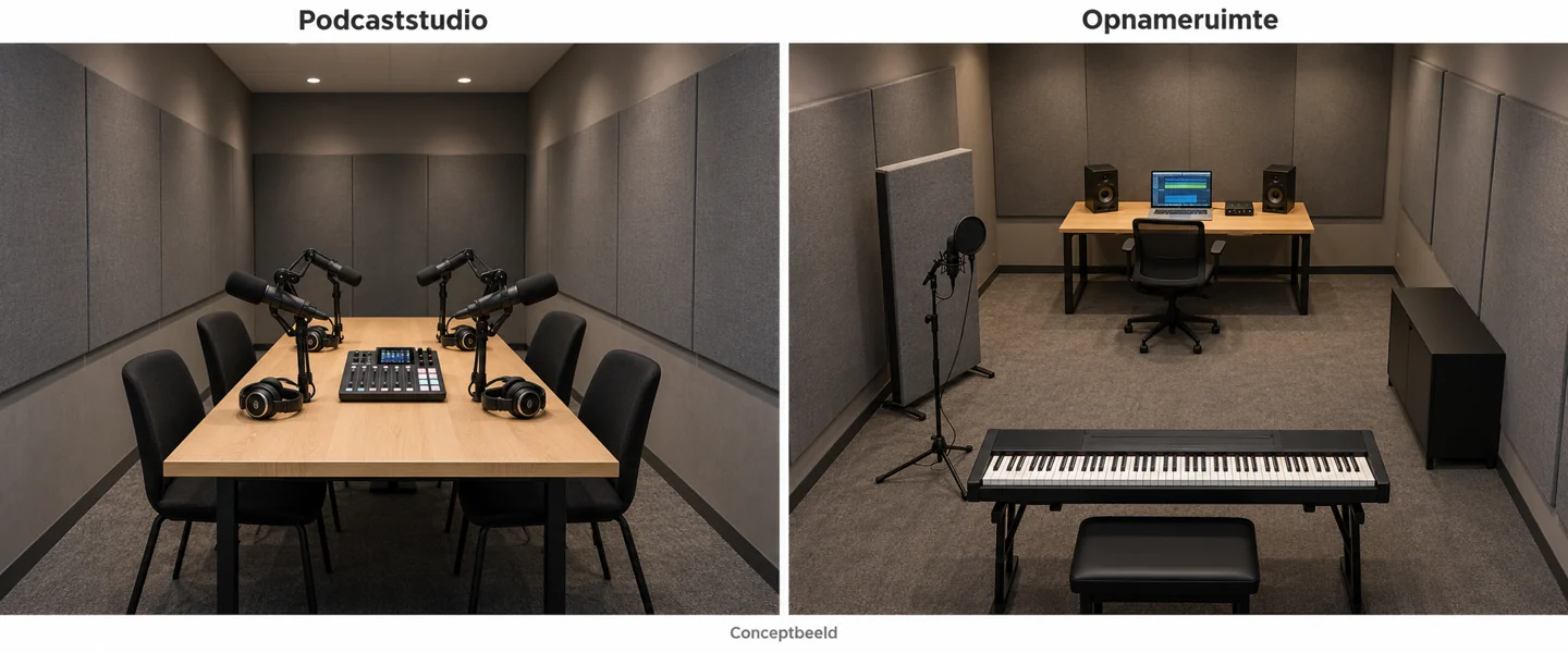 Conceptbeeld van de podcast- en opnamestudio’s van Flex4Studios