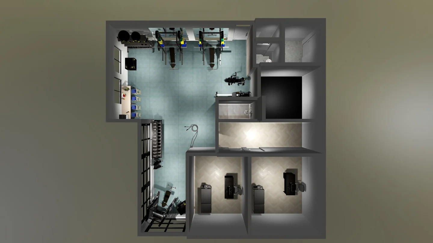 3D-ontwerp van een trainingsstudio van Flex4PersonalTrainers
